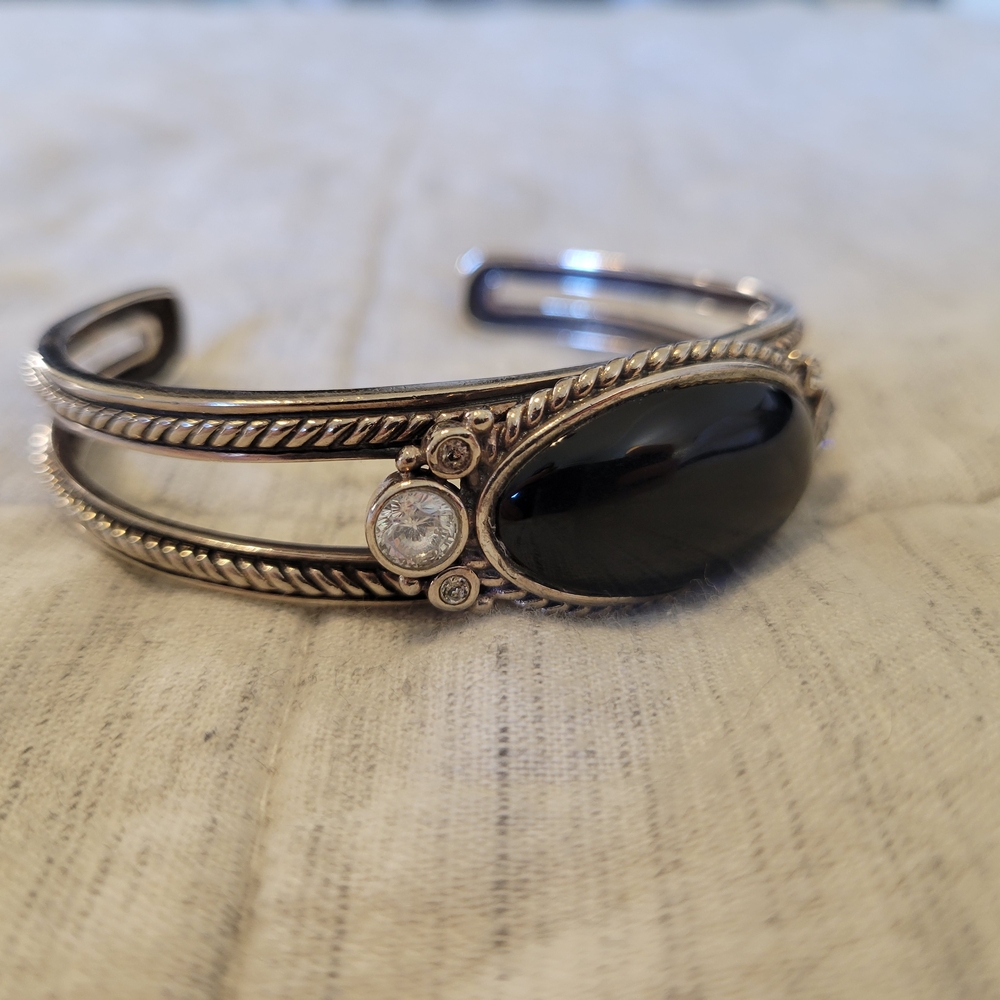 Black Onyx 925 Sterling Silver Barse Cuff Bracelet - Picture 7 of 7